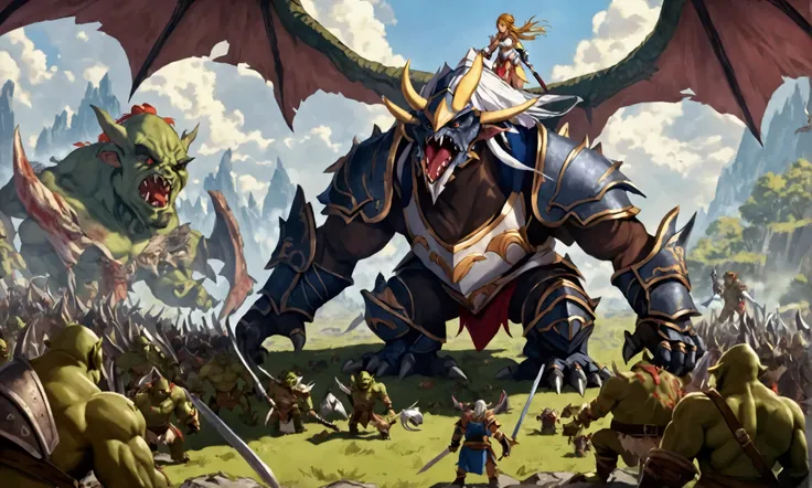 Cute yuna (sexy armor, boodied and bruised warrior, sword bloodied) standing atop a pile of defeated foes (orcs and goblins mainly) exhausted but determined braces for battle as a huge winged monster (wyvern) approaches, fantasy battle ground, final stand