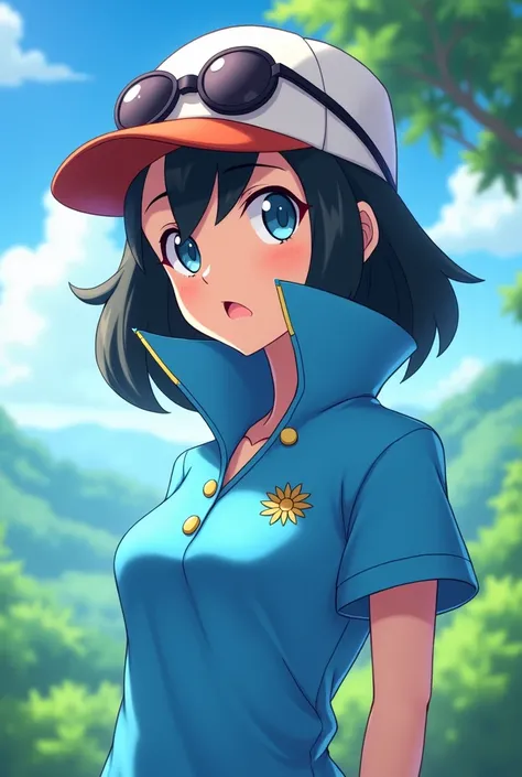 Anime Pokemon Trainer Princess, Lucina wearing a Blue Polo with a Massive Popped Collar Polo