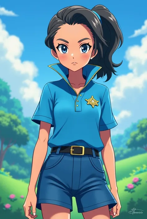 Anime Pokemon Trainer Princess, Lucina wearing a Blue Polo with a Massive Popped Collar Polo