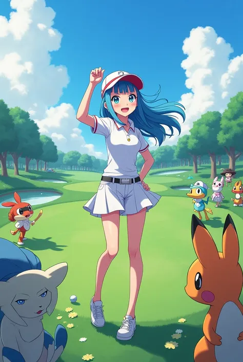 Anime Pokemon Trainer Princess, Lucina wearing a Polo while playing golf. After winning she pops her polo collar up