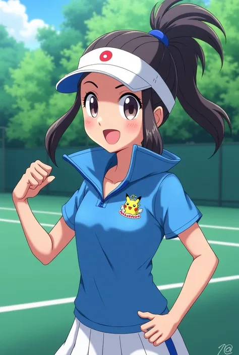 Anime Pokemon Trainer Princess, Lucina wearing a Blue Polo with a Massive Popped Collar Polo while playing Tennid. After winning she pops her polo collar up