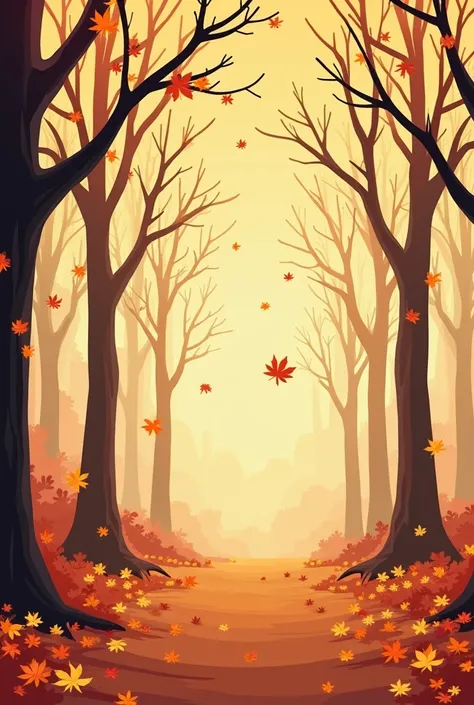 Autumn, dead trees, falling leaves, flying leaves, wind effects, cartoon