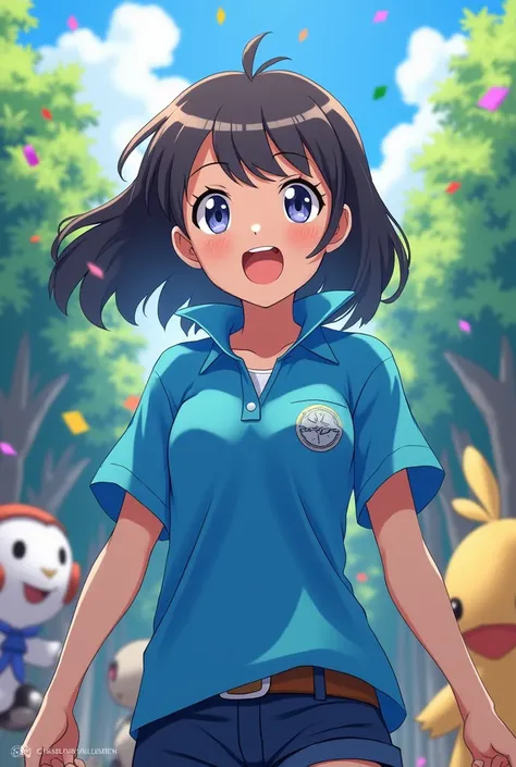 Anime Pokemon Trainer Princess, Lucina wearing a Blue Polo with a Massive Popped Collar Polo. After winning she pops her polo collar up