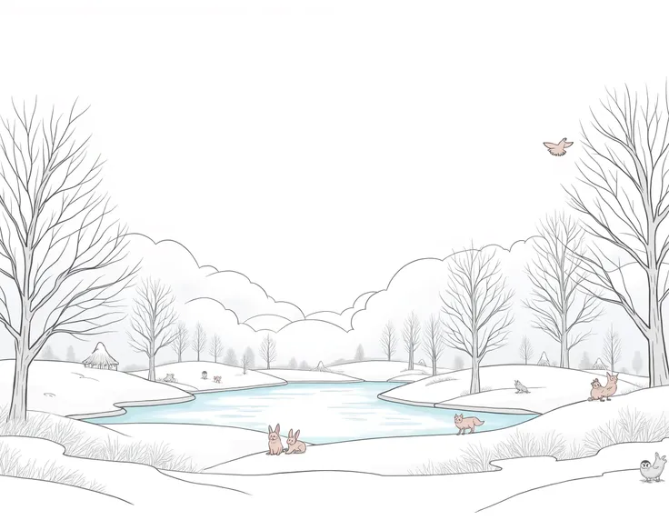 high quality line art winter wonderland, line art  image for art creating 