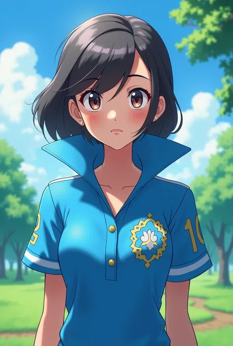 Anime Pokemon Trainer Princess, Lucina wearing a Blue Polo with a Massive Popped Collar Polo