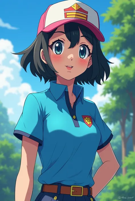 Anime Pokemon Trainer Princess, Lucina wearing a Blue Polo with a Massive Popped Collar Polo