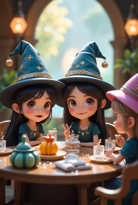 masterpiece, Best Quality, magic使いのmagicの授業　水のmagic　magic, Chibi, The charming witches, Highly detailed and realistic eyes, happy, Vibrant, colorful,