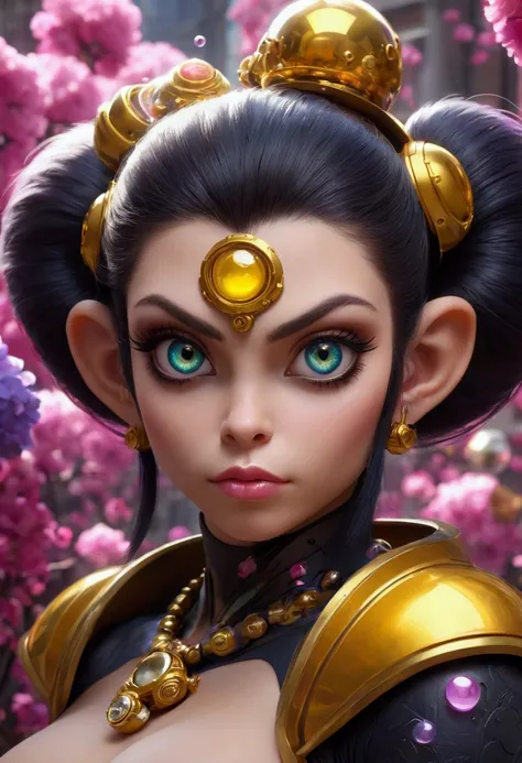 1girl, 3girls, detailed face, beautiful detailed eyes, beautiful detailed lips, extremely detailed eyes and face, long eyelashes, grown up, age 25, giga busty, gorgeous ass, Blossom, Bubbles, Buttercup, evil genius cyborg monkey, Mojo JoJo, New York City, ...