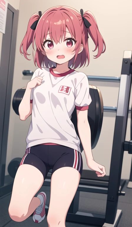 masterpiece,the best quality,minato tomoka, 1 girl, alone, blush, short hair, hair ribbon, one side up, open mouth,gym uniform,b...