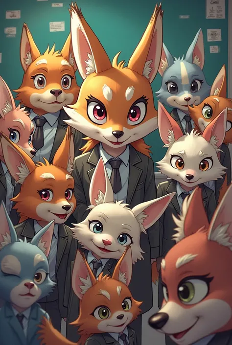 top quality, best quality, highres, masterpiece, super high resolution, detailed background, School, class, 6+boys, 6+girls, absurdres(highly detailed beautiful face and eyes)perfect anatomy, good lighting, cinematic shadow(kemono, furry anthro)assorted ex...