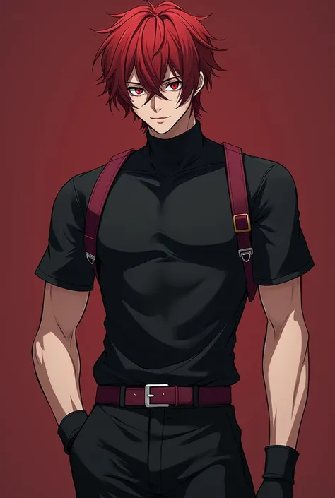 
19 years old Male Scarlet eyes.
Dark Red Hair Hairstyle: disheveled hair, some lie on the face and the eyes may not be visible, shoulder length, the hair on the back of the head is longer.
Body type:Ectomorph. Fit, pumped up, height 187 cm.
Cold look like...