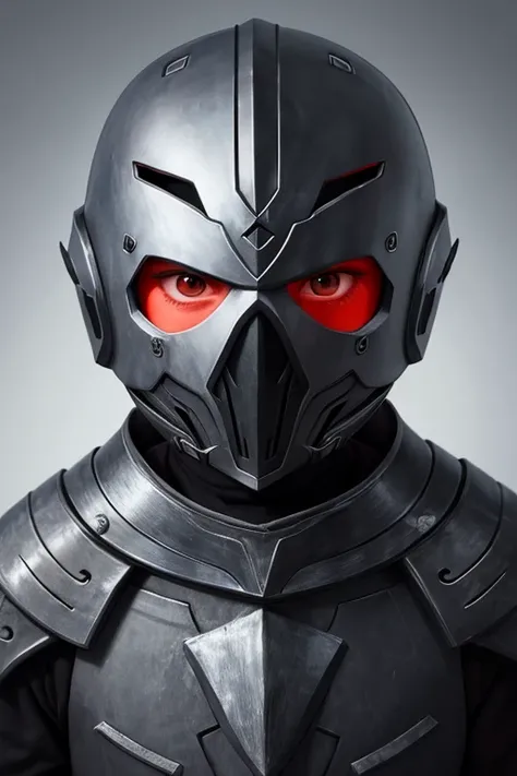 gray iron mask, only the face, dark background, child, no visible skin, normal ultra colorful clothes