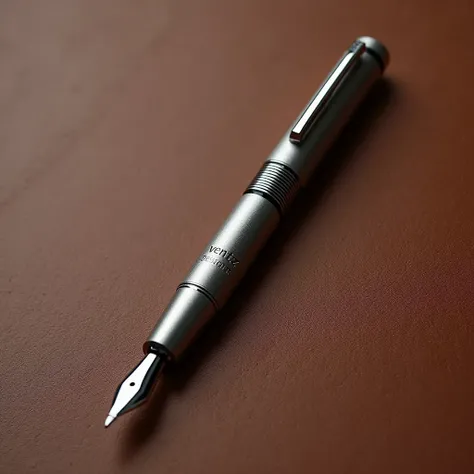 Leather background with a modern fountain pen written Ventz Designer