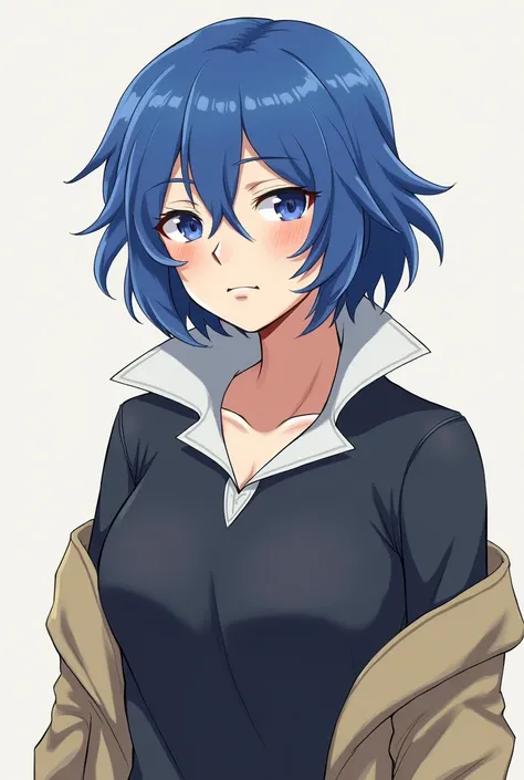 Fire Emblem Lucina who has blue hair and is wearing a Massive popped collar polo being a douchebag with a sweater tied around her shoulders