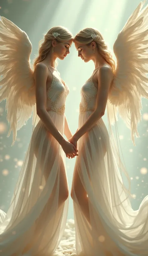 Two very beautiful angels, A very thin dress that covers the whole body