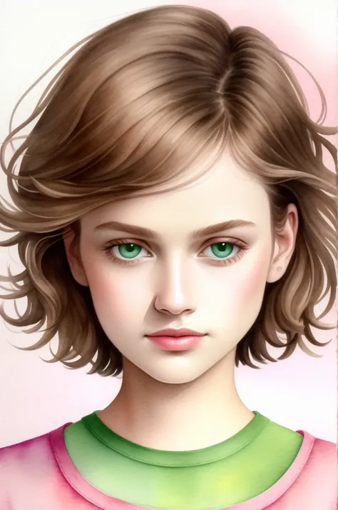 (masterpiece),(best quality:1.1),(ultra-detailed),best illustration,fine details,(portrait:1.1),(close-up intenso),watercolor drawing)floating,1 ,Alone, of age,thin,(extremely delicate and beautiful face),(beautiful and detailed green eyes),thick, pink lip...