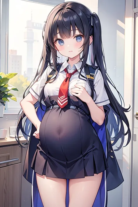 High school student in uniform while pregnant