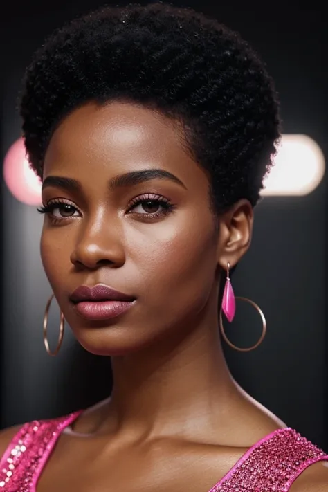 uma mulher com um grande afro hair usando um colar, afro, black woman, , Afro-americano, , afro futurist, com afro, afro hair,, bela, photo of a black woman, African black princess, African-American woman, afro futurism, stunning woman, Dark skin,,,Perfect...