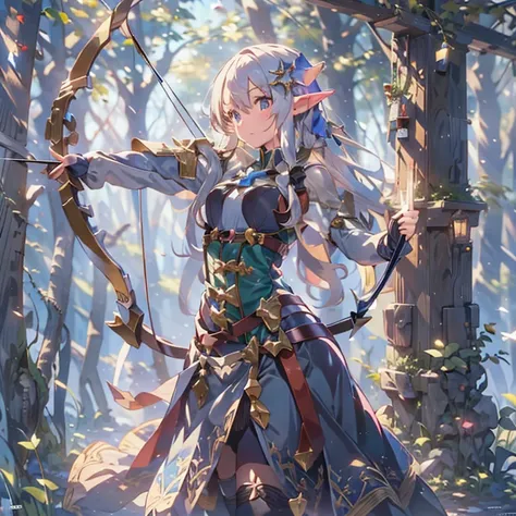 (masterpiece:1.2),(anime),(medieval background),(elf sisters)、((preparing the bow)),((shooting a bow))、rogue outfit、(shooter)、in...