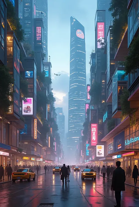 Capture a dynamic and immersive scene of a futuristic city, where innovatively designed skyscrapers rise towards the sky, with pulsating neon lights and interactive holograms floating around. The photograph was taken using a Canon EOS 5D Mark IV camera wit...