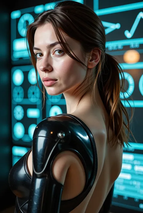 (masterpiece:1.2,Exceptional Quality,mirror-like,Cinematic Experience,Photorealistic:2.0,RAW Photos:2.0,Super detailed),8k,wallpaper,(Representing blueprints through holograms:2.0),(Beautiful woman:2.0),Female Cyborg,(Design of a Female Cyborg:2.0),(Draw t...