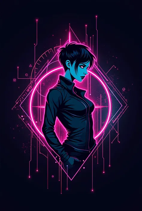 Logo cyberpunk lines neon style woman chick for tecnology 