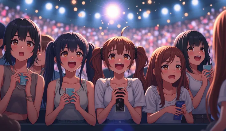  fangirls with short hair, long hair, bangs, brown hair, twintails, black hair, hair between eyes, ponytail, straight hair, swept bangs, single braid, parted bangs, twin braids, hair bun, double bun, blunt bangs, hime cut, high ponytail, front ponytail, te...