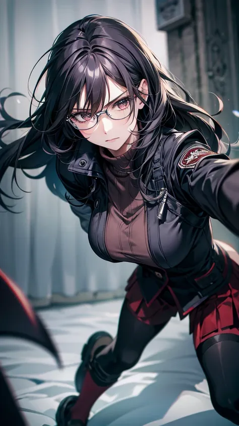 (((Moment of Final Battle))),five  girls,long black hair,glasses,((full body)),fight,martial arts,grapple,((fingerless gloves)),school uniform,Long sleeve,Jacket,high socks,loafer,(best quality,4k,8k,highres,masterpiece:1.2),ultra-detailed,(realistic,photo...