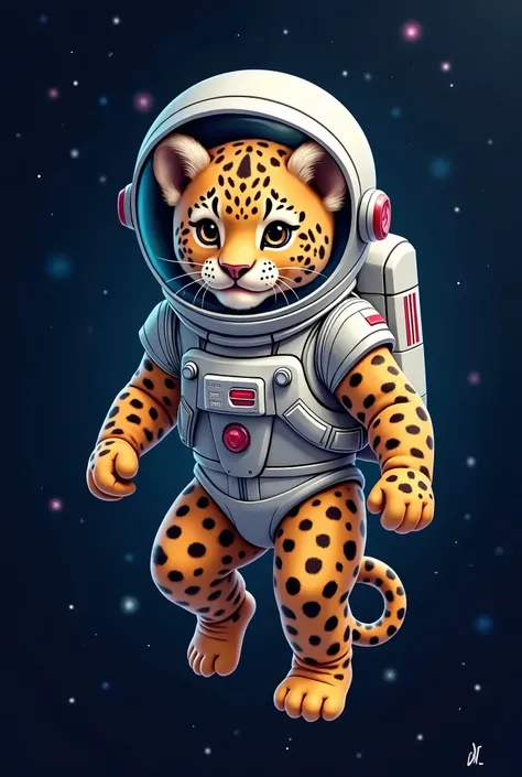 HD exclusive artistic color vector of an baby jaguar using an astronaut suit floating in the space