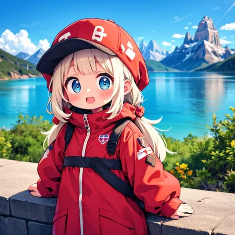 Tourism in Patagonia、Fitz Roy、Kawaii Girl、Patagonia Costumes、happily face、、Brown skin、​masterpiece、top-quality、Top image quality