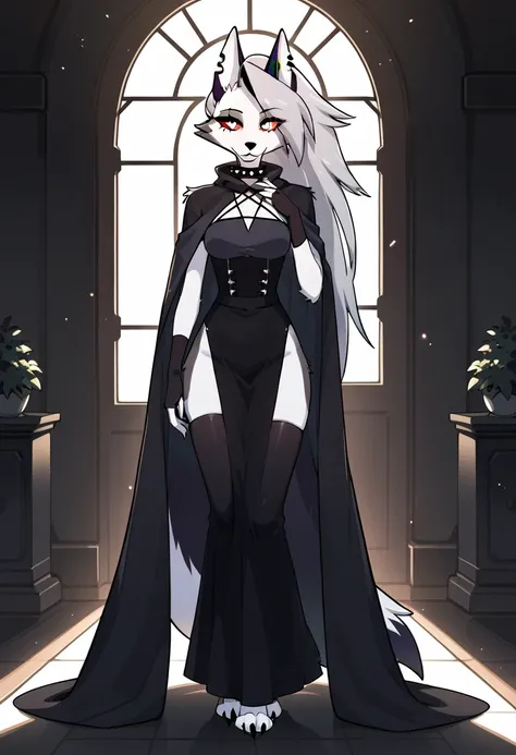 score_9, score_8_up, BREAK, source_anime, (1girl, solo), perfect body, slim, thigh highs, fingerless gloves,
anthro, robe, furry, cape covering full body, long skirt, pose, sexy, black cape and cloak, hood up, standing, room
Loona (Helluva Boss), 