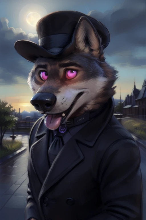 larry (zootopia), grey fur, (brown body:1.3), using a small black coke hat 19th century, wearing black worker uniform, wearing b...