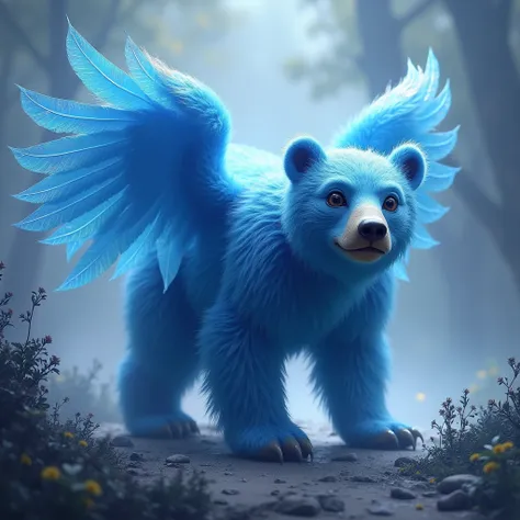 xpllus, dream creature that resembles a blue bear with feathery wings