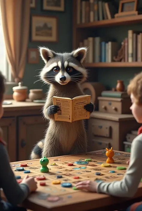 Raccoon explaining a board game