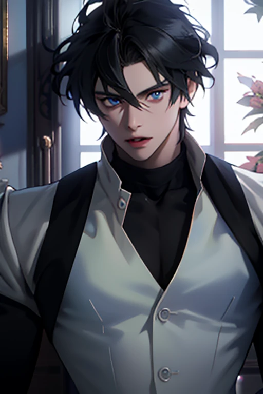 masterpiece, best quality, high quality, 1boy, solo, male focus, looking at viewer, upper body, sieg_fate, black hair, blue eyes,