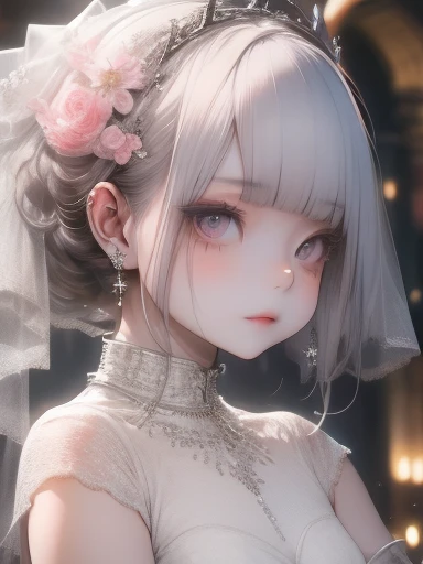 Haruno Sakura, ((alone的)), alone, [bride, Wearing white wedding dress, Queen, Happy, ((forehead exposed)), Permanent, Enter the church, pink hair, short hair, Beautiful, young, short hair, face close-up, HD, ((whole body)), (flowers around her), whole body...