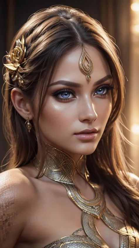 a beautiful half snake half human woman, detailed face, beautiful detailed eyes, beautiful detailed lips, extremely detailed eyes and face, long eyelashes, detailed intricate scales, detailed skin texture, highly detailed, 8k, best quality, masterpiece, ph...