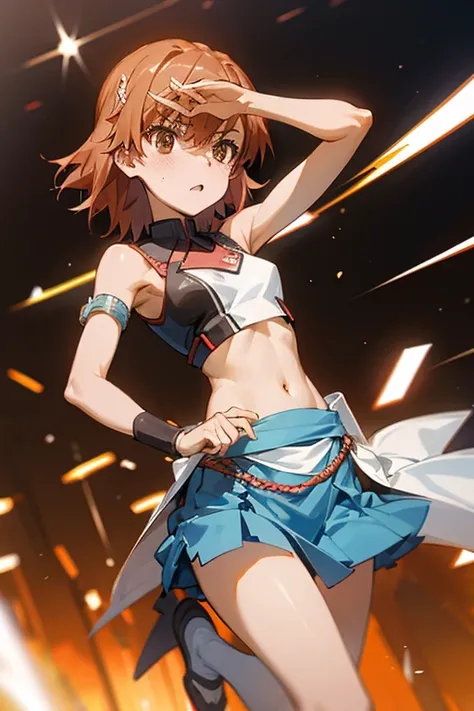 Mikoto misaka.、A Certain Scientific Railgun、girl、Small breasts、whole body,embarrassed、bellydancer