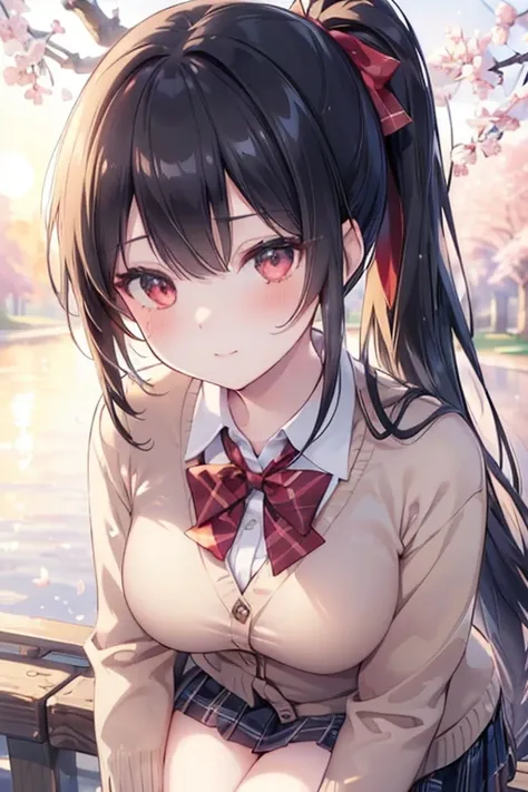 ((masterpiece, best quality, high resolution, UHD, pixel perfect, depth of field, 4k, RTX, HDR)), 1girl,single, solo, 1, beautiful anime girl, beautiful art style, anime character, ((very long hair, pony tail, black hair,)), (light red eyes:1.4, round eyes...