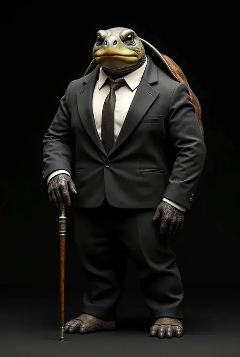 I want to draw a turtle wearing a suit, a human-shaped turtle, wearing a gentlemans outfit, with a black background, especially that turtle must be very cool.