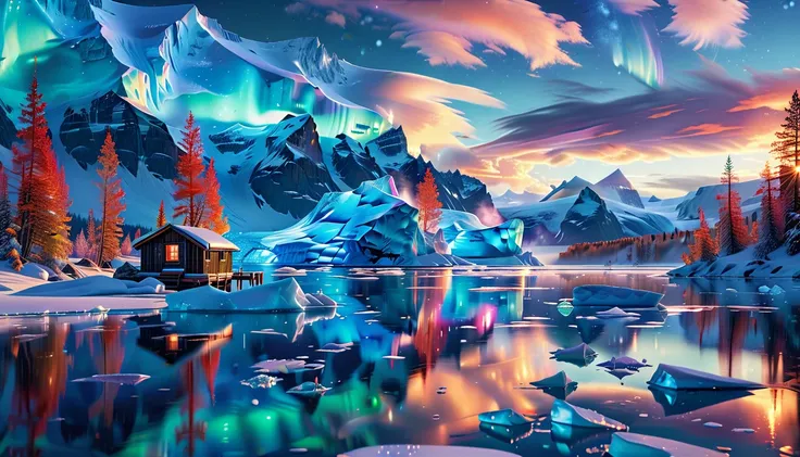 A Masterpiece In 32K Resolution, Supreme Quality, Super Detail, Official Art, Very High-Resolution 32K Wallpaper, Icy And Enigmatic, Ultra-Detailed Features, Winter Wonderland. Towering Icebergs Rise Majestically From A Serene, Frozen Lake, Reflecting The ...