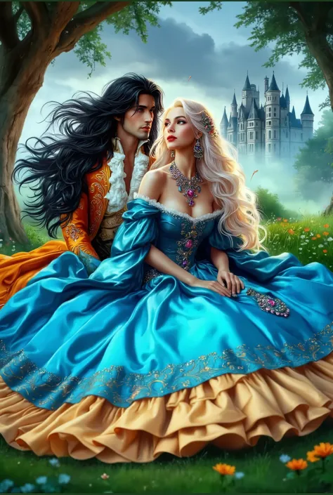 extremallydetailed digitalbrightrealisticillustration full-bodies весь longblackhaired care passionate handsome prince and blond...