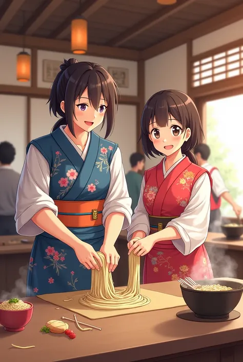 Anime Twins　Udon restaurant　Udon making