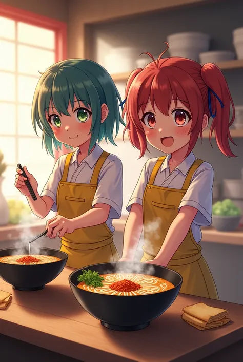 Anime Twins　Primary school students　Ramen shop　Ramen making