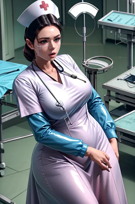 nurse uniform,hospital, latex nurse suit,nurses,busty,elbow gloves,labcoat,black hair woman,red eyes , gigantic ,medical instruments,asian nurse,two nurses,speculum,examination room,oversize ,big ass ,strap on, lay on table ,legs spreaded,giving birth,gyno...