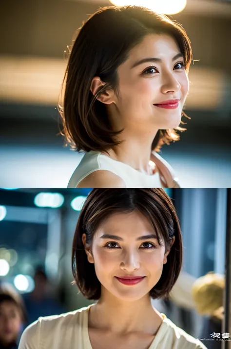 (Realistic, 超Realistic:1.4), 16K HDR, High resolution,((Wine Glasses)),(Wine bottle),((Champagne glasses)),Happy smile、short hair,The best smile、Japanese actress,so beautiful(It looks like the real thing),dress、red wine、White Wine、Sparkling wine、Slim coupl...