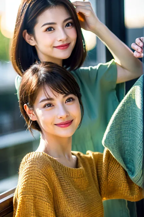 (Realistic, 超Realistic:1.4), 16K HDR, High resolution,((Wine Glasses)),(Wine bottle),((Champagne glasses)),Happy smile、short hair,The best smile、Japanese actress,so beautiful(It looks like the real thing),dress、red wine、White Wine、Sparkling wine、Slim coupl...