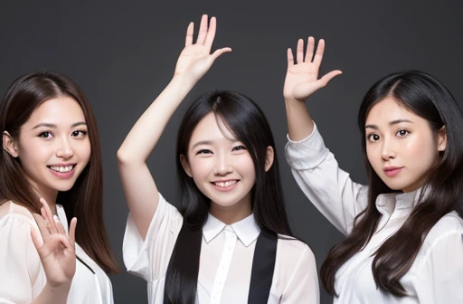 ４Group photo of women。The photographer asks people to raise their hands if they think they are the cutest.、