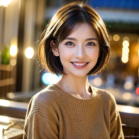 (Realistic, 超Realistic:1.4), 16K HDR, High resolution,((Wine Glasses)),(Wine bottle),((Champagne glasses)),Happy smile、short hair,The best smile、Japanese actress,so beautiful(It looks like the real thing),dress、red wine、White Wine、Sparkling wine、Slim coupl...