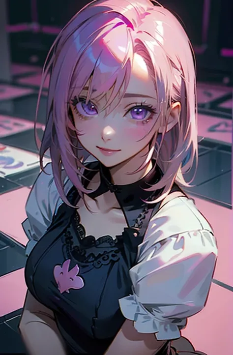 ((masterpiece:1.2)).8k.、sexy、Center of chest、Rize from Chainsaw Man、Beauty、Yandere、、Face close-up、Kiss with your eyes closed、Chest tattoo、Christian Dior Necklace、(The background is white)、(Waitress)、((Pink Hair:1.4)).((look up)).((View your audience)).((Pi...